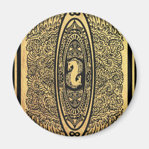 Goldenes Seepferd Mandala - Verziertes Design der Magnet