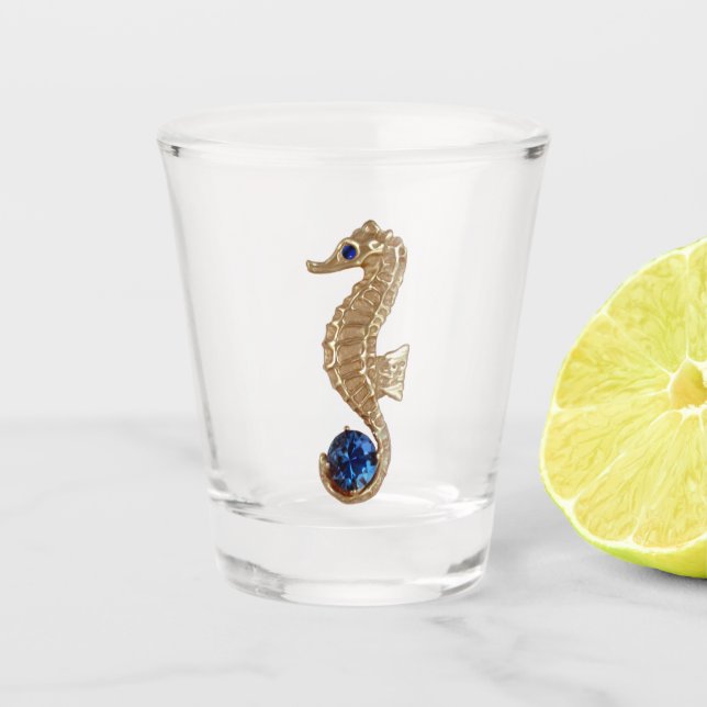 Goldenes Seepferd Schnapsglas (Vorderseite)