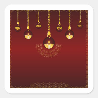 Goldenes Shubh Labh Diya Diwali Quadratischer Aufkleber