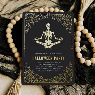Goldenes Skeletton-Halloween-Party Folieneinladung