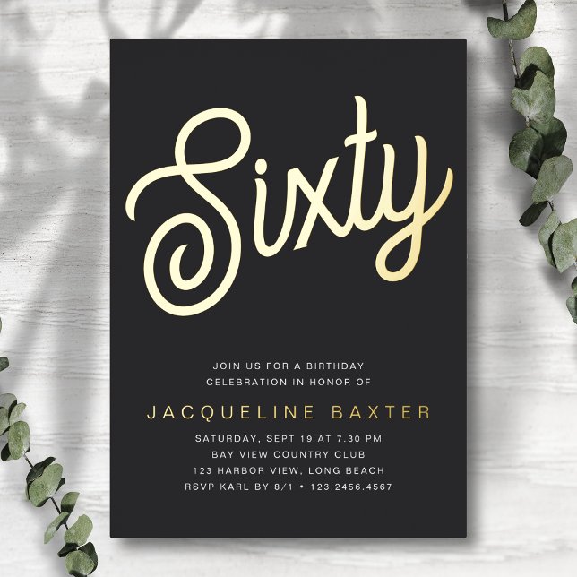 Goldenes Skript 60. Geburtstagsparty Folieneinladung (Von Creator hochgeladen)