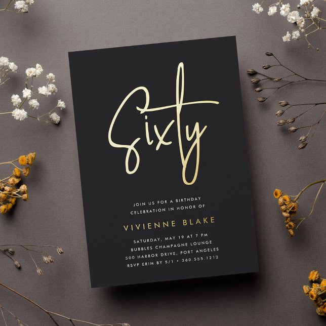 Goldenes Skript 60. Geburtstagsparty Folieneinladung (Von Creator hochgeladen)