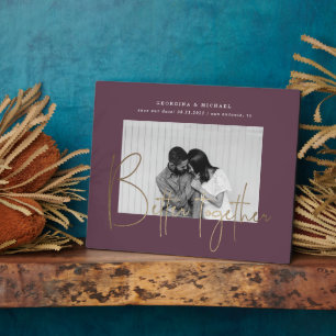goldenes Skript ein Foto Save-the-Date Verlobung P Fotoplatte
