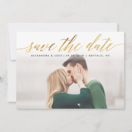 Goldenes Skript-Foto Save the Date in Imitate Foil