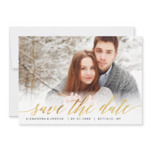 Goldenes Skript-Foto Save the Date in Imitate Foil