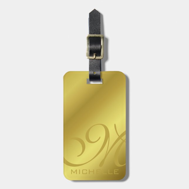 Goldenes Skript Mit Monogramm Gepäckträger Gepäckanhänger (Vorderseite vertikal)