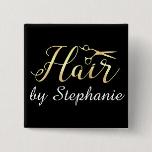 Goldenes Skript Scissors Hairstylist-Friseursalon Button