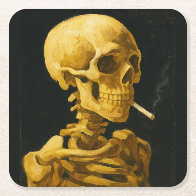Goldenes Skull - Einzigartiges Van Gogh Inspiriert Rechteckiger Pappuntersetzer (Vorderseite)