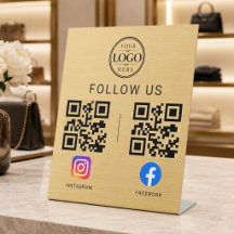 Goldenes Social-Media-QR-Code-Tablett-Display