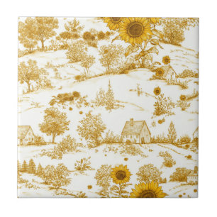 Goldenes Sonnenblumen Cottagecore Landtoile Fliese