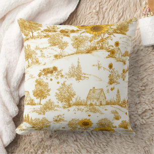 Goldenes Sonnenblumen-Landhaus-Land-Toile Kissen