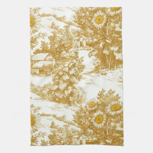 Goldenes Sonnenblumen-Landhaus-Toile-Muster Geschirrtuch
