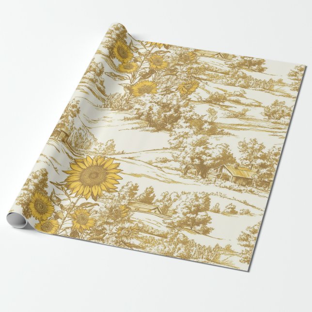 Goldenes Sonnenblumen-Sommerhäuschen-Muster Geschenkpapier (Ungerollt)