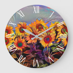 Goldenes Sonnenblumenfeld Elegante Kollektion Große Wanduhr