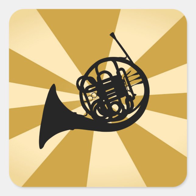 Goldenes Sonnenbrass-Musikinstrument für Horn Quadratischer Aufkleber (Vorderseite)