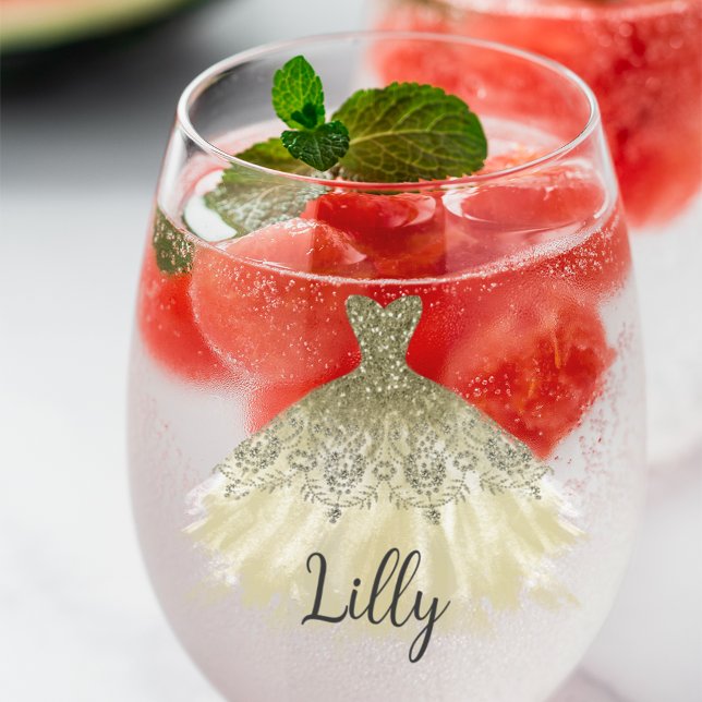 Goldenes Sparkleider für eine Hochzeitsreise Weinglas Ohne Stiel (Von Creator hochgeladen)