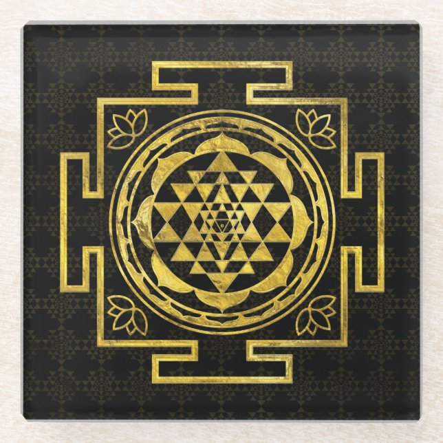 Goldenes Sri Yantra/Sri Chakra Glasuntersetzer (Vorderseite)