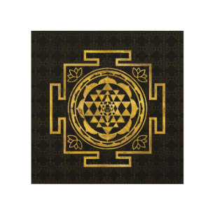 Goldenes Sri Yantra/Sri Chakra Holzwanddeko