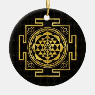 Goldenes Sri Yantra/Sri Chakra Keramik Ornament