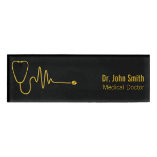 Goldenes Stethoskop EKG-Welle EKG-Linie Luxus Medi Namenschild