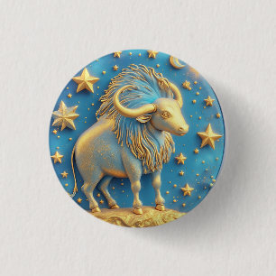 Goldenes Stier-Symbol auf blauem Kreis Button