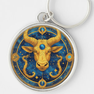 Goldenes Stier-Symbol auf blauem Kreis Schlüsselanhänger