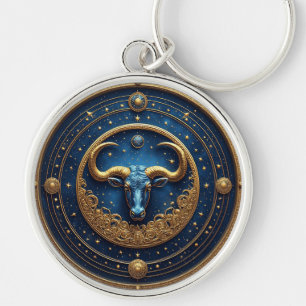 Goldenes Stier-Symbol auf blauem Kreis Schlüsselanhänger