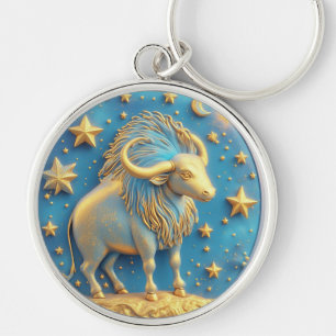 Goldenes Stier-Symbol auf blauem Kreis Schlüsselanhänger