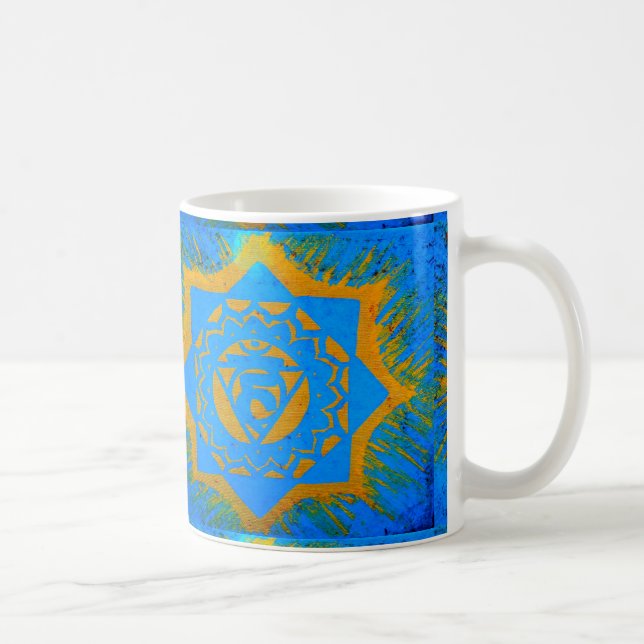 goldenes Tantrylesymbol auf blau Kaffeetasse (Rechts)