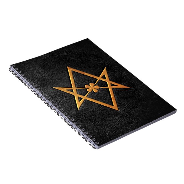 Goldenes Thelemic Unicursal Hexagram-Schwarz-Leder Notizblock (Rechte Seite)