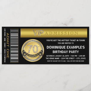 Goldenes Ticket 70. Geburtstagsfeier Einladung