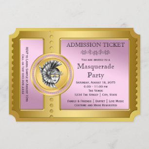 Goldenes Ticket - Rosa und Goldmasquerade Party Einladung