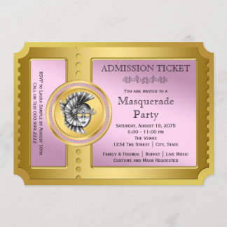 Goldenes Ticket - Rosa und Goldmasquerade Party Einladung