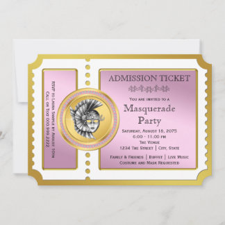 Goldenes Ticket - Rosa und Goldmasquerade Party Einladung