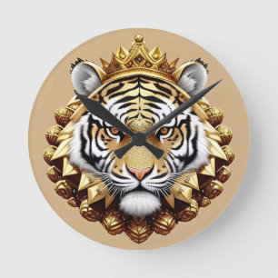 Goldenes Tiger-Wappen-Emblem Runde Wanduhr