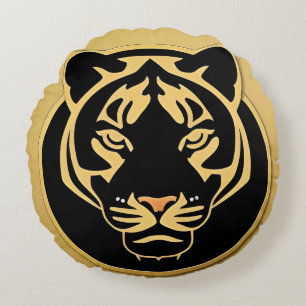 Goldenes Tiger-Wappen-Emblem Rundes Kissen