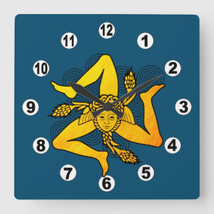 Goldenes Triskelion & Dreifach-Spiral-Symbol / Gri Quadratische Wanduhr
