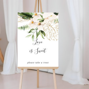 Goldenes tropisches Blattwerk Florales Liebe ist s Poster