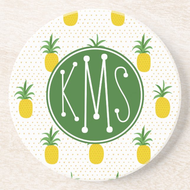 Goldenes tropisches Monogramm der Ananas-| Getränkeuntersetzer (Vorne)