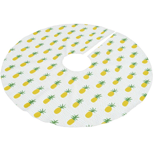 Goldenes tropisches Monogramm der Ananas-| Polyester Weihnachtsbaumdecke (Schrägansicht)