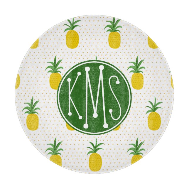 Goldenes tropisches Monogramm der Ananas-| Schneidebrett (Vorderseite)