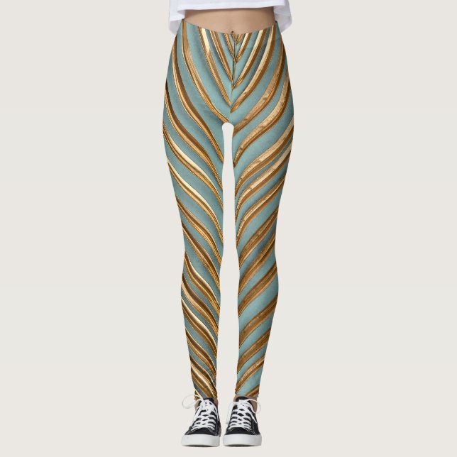Goldenes tropisches Palmmuster Leggings (Vorderseite)