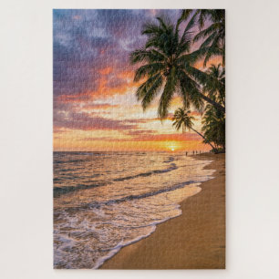 Goldenes Tropisches Sonnenuntergangs-Strand-Puzzle Puzzle