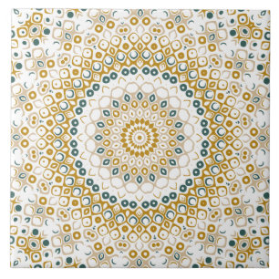 Goldenes und grünes geometrisches Mandala-Muster Fliese