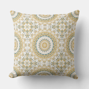 Goldenes und grünes geometrisches Mandala-Muster Kissen