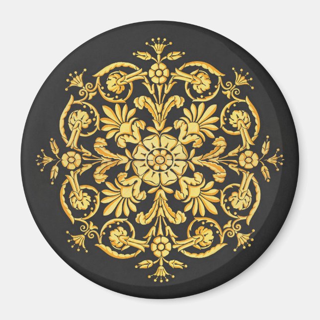 Goldenes und schwarzes Blumenmuster Magnet (Vorne)