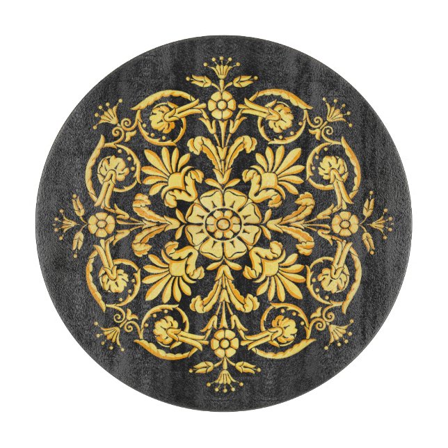 Goldenes und schwarzes Blumenmuster Schneidebrett (Vorderseite)
