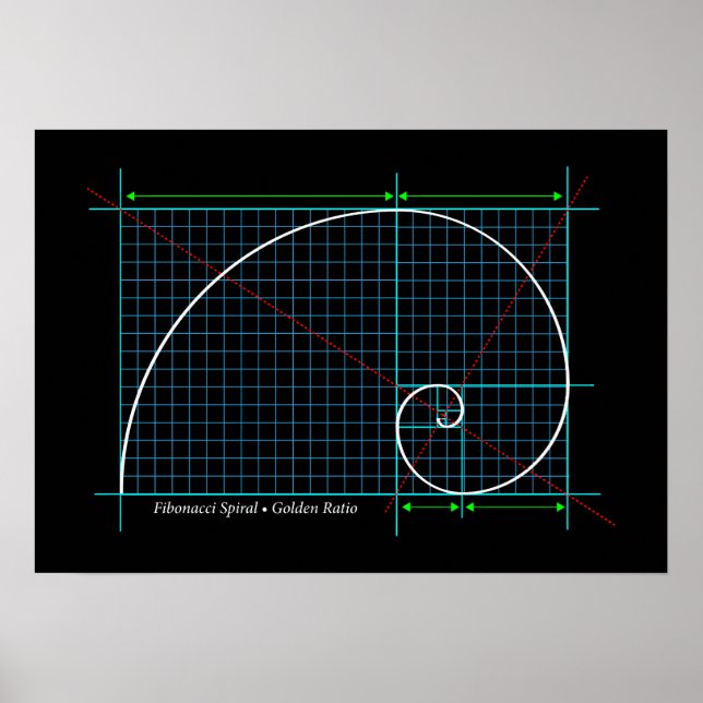 Goldenes Verhältnis, Fibonacci Spiral, FarbZeichn Poster (Vorne)