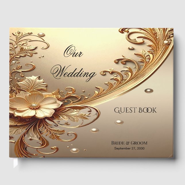 Goldenes verziertes Blumen-Gästebuch Gästebuch (Vorderseite)
