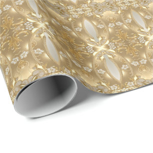 Goldenes verziertes Blumengeschenkpapier Geschenkpapier